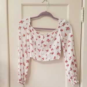 Puffy Sleeve Floral Crop Top